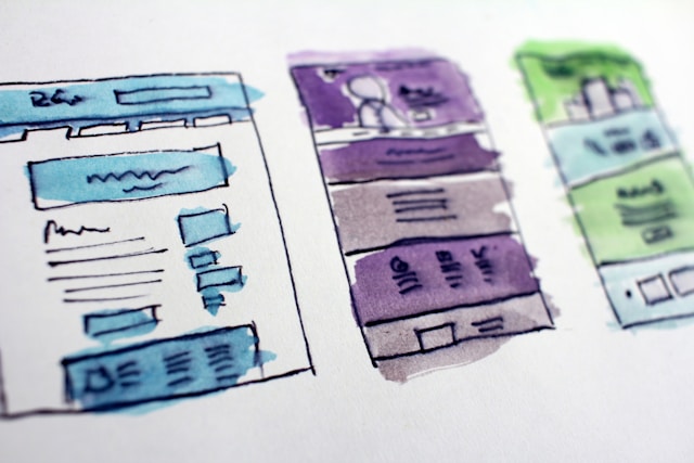 Website wireframe sketches illustrating the different pages of VisaRetiro